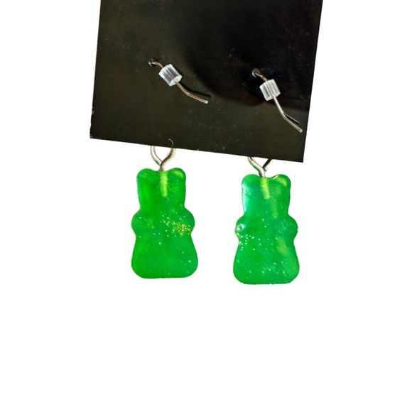 Green Glam Gummy Bear Butterfly Resin Earrings - Picture 6 of 9